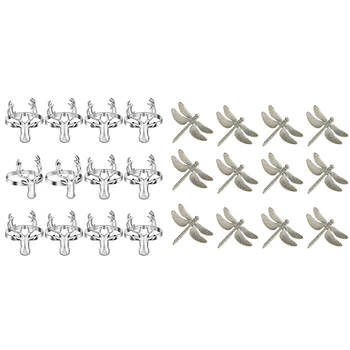 12 Vnt Dragonfly Servetėlių Žiedai, Cinko Lydinys Vystymo Sagtis Sidabro Servetėlių Žiedas & 12X Elnias Servetėlių Žiedai