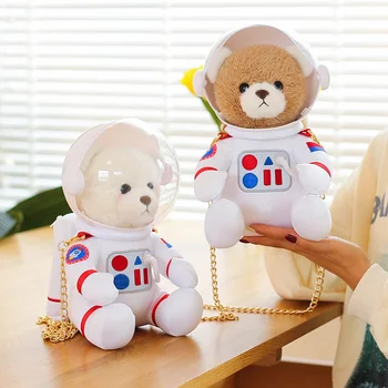 1PC 30CM Kawaii Meškiukas Astronautas Pliušiniai Žaislai Įdaryti ant Šalmo Kosmoso Kostiumą Crossbody Maišelį Lėlės Vaikų Berniukų Kalėdos Dovanas