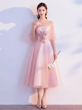 2020 Naujas Bridesmaid Suknelę korėjos Temperamentas Rausva, Vidutinio ilgio, Plonas vakarinę Suknelę Ilgas Šalis Suknelė Bordo Bridesmaid Dresses