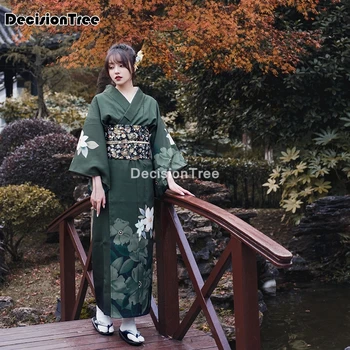 2022 ilgai stilius laisvas japonijos satino povas moteris yukata suknelė sleepwear rytų kimono haori derliaus spausdinimo kasdien geiša
