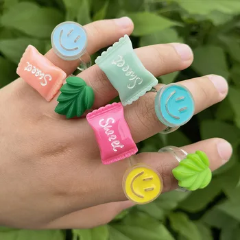 2022 Kūrybos Formos Saldainiai Dizaino Žiedai Spalvinga Mados Skaidrios Dervos Žiedai Cute Merginos Gimtadienio, Kalėdų Dovanos, Cukraus Žiedas