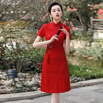 2022 tradicinės kinų patobulinta suknelė cheongsam nacionalinės nėrinių vakarinę suknelę kinijos gėlių siuvinėjimas elegantiška panele šalis suknelė