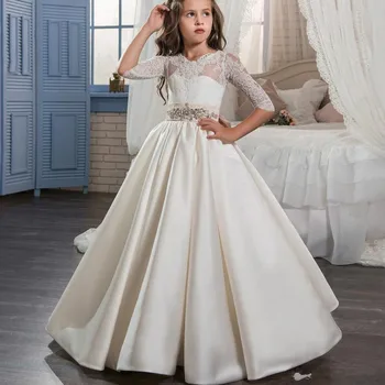 2023 Balta Nėrinių Lankas Gėlių Mergaitės Suknelė Elegantiškas Pirma Komunija Inscenizacija Vaikų Baigimo Suknelė skraiste princesse filė платье