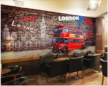 3d tapetai pasirinktinius nuotraukų freskos Didelis rankomis dažyti HD plytų sienos, didžiosios Britanijos raudonojo autobusų restoranas įrankiai kambario tapetai sienų ir 3 d