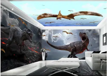 3d tapetai pasirinktinius nuotraukų Kūrybos Dinozaurų Pasaulyje, Tyrannosaurus Pterosaur visame name sienos kambarį tapetai, sienų ir 3 d