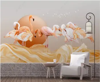 3d tapetai užsakymą freskos nuotrauka Kinų stiliaus aukso juostele kraštovaizdžio flamingo dekoro 3d sienų freskomis tapetų sienų ir 3 d