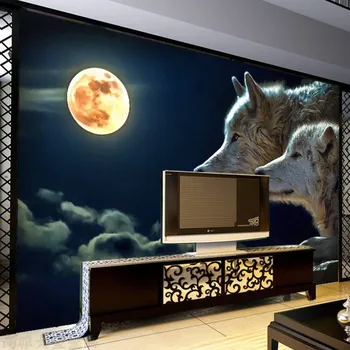 8D Didelės Freskos Naktį Mėnulis Vilkas Sienos Meno 3d Tapetai, Gyvūnų Freskos 3D Sienos Freskos Sienos popieriaus Kambarį Fone Namų Dekoro