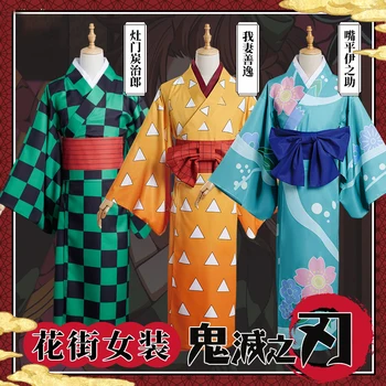 Anime Demon Slayer Cosplay Kostiumų Kimetsu nr. Yaiba Kamado Tanjirou Agatsuma Zenitsu Hashibira Inosuke Kimono Šalies Uniformos