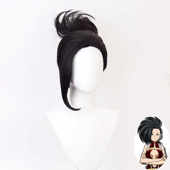 Anime Mano Herojus akademinės bendruomenės YAOYOROZU MOMO Cosplay hairwear plaukai surišti į uodegą Juoda Cosplay Perukas Perukas Bžūp
