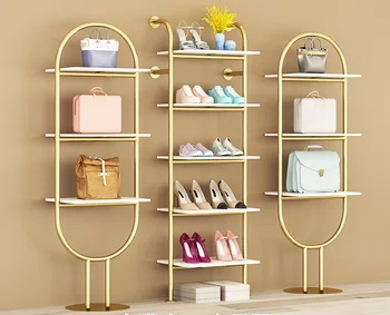 Batų parduotuvė, batų džiovykla display rack drabužių parduotuvė batų krepšys bagažinės grindų lentynos kūrybinės batų džiovykla daugiasluoksnės maišą aukso stovo