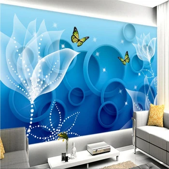 beibehang encomenda de parede papel de parede freskos de etiquetas flores contexto azul moda 3D transparente papel de parede