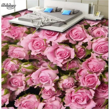 beibehang HD gražus, rožinės spalvos rožių kambarį 3D grindų plytelės užsakymą didelio masto freskomis pvc dėvėti, atsparus vandeniui grindų