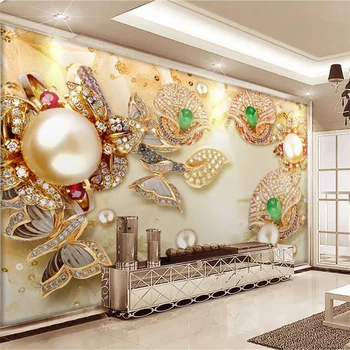 beibehang Užsakymą didelės freskos 3D foto tapetai aukso stiklo diamond gėlių papuošalai fono sienos dokumentų namų dekoro tapetai