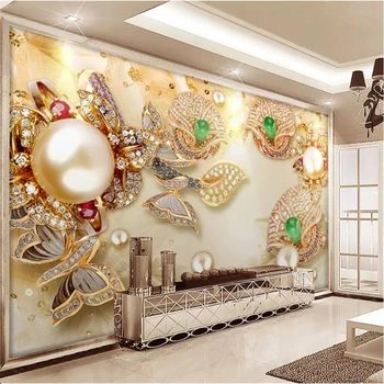 beibehang Užsakymą tapetai 3D papel de parede aukso įstiklintas diamond gėlių papuošalai 5D fono sienos dokumentų namų dekoro 8d freskomis
