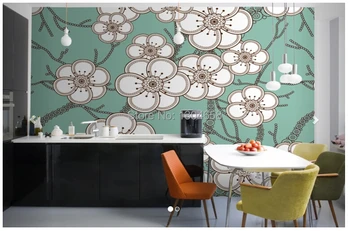 Custom 3d didelės tapetai gyvenamasis kambarys su virtuvės fone PVC tapetai, Gėlių gėlių Iliustracija Sienos Freskos