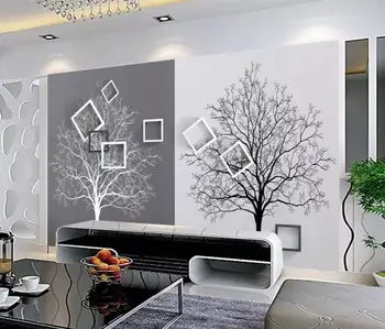 Custom 3d Tapetai, Freskos Juodos ir baltos spalvos medžio paprasta 3D TV fono sienos 3d Freskos Už Kambarį