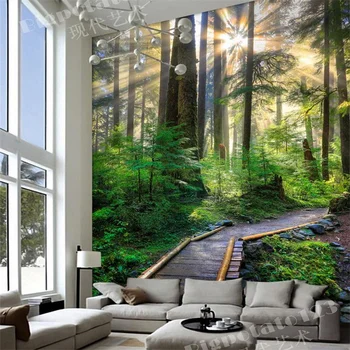 Custom 3D Tapetai Gyvenimo Kambario, Miegamasis Sun Miškas Pagal Miško Medžių Kelias Tapetai, Sienų ir 3 D