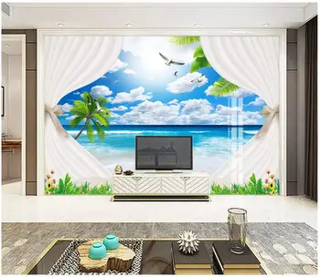 Custom foto tapetai, 3d freskomis tapetai. gražus marina medžio paplūdimio peizažas TV foną, sienos popieriaus namų dekoro