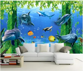 Custom foto tapetai 3d sienos freskos tapetai Fantasy Povandeninio Wonderland 3D Delfinų TV foną, sienų apdaila dažymas