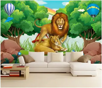 Custom foto tapetai, sienų ir 3 d freskomis tapetai Miško gyvūnų mobilizacijos miške liūtas, vaikų kambarys, vaikų kambarys freskos