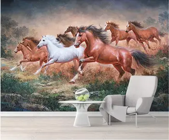 Custom freskos 3d foto tapetai Rankomis dažyti prerijų arklys veikia naftos tapyba kambarį tapetų sienos, 3 d ant sienos