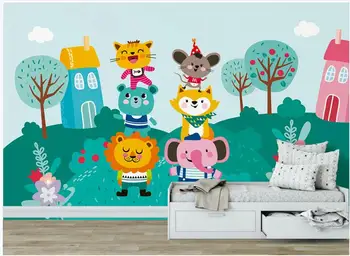 Custom freskos 3d sienos freskos ant sienos Animacinių filmų gyvūnų miškų vaikų kambarį, namų dekoro foto tapetai, sienų ir 3 d