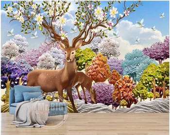 Custom freskos nuotrauka 3d tapetai Dream Miško elnias balandžiai apdailos dažymo 3d sienų freskomis tapetai, sienų ir 3 d