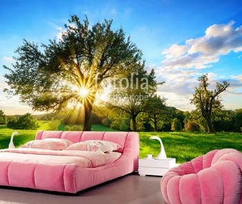 Custom gamtinio kraštovaizdžio tapetai,saulė šviečia žalia žolė,3D foto freskos gyvenimo kambario, miegamasis, sofa foną