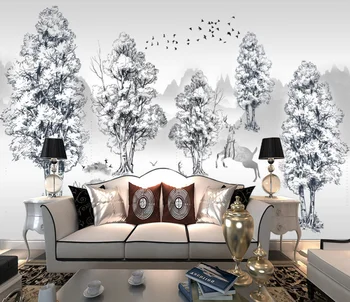 Custom šviesos prabanga Šiaurės stiliaus juoda ir balta miško briedis kraštovaizdžio TV kambarį miegamojo, biuro apdailos fone wallpa
