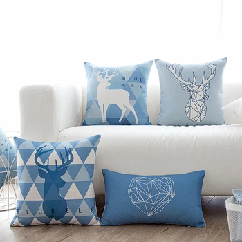 Dekoratyvinė pagalvėlė padengti/Ins Šiaurės Bliuzo Briedžių Geometrijos medvilnės pagalvės/Didmeninė ir mažmeninė pagalvėlės/Jūros stiliaus juosmens