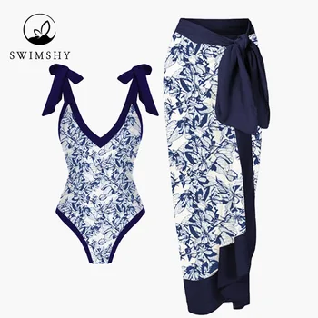 Derliaus Maudymosi Kostiumų mados Bowknot V-kaklo Spausdinti vientisas maudymosi kostiumėlis Moterų Paplūdimio Vasaros Plaukimo Bikini Backless Padengti Iki