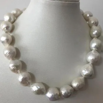 didžiulis 14-15mm pietų jūros balta perlų vėrinį 18inch 925s
