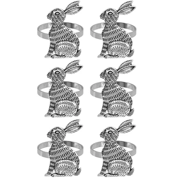 Easter Bunny Servetėlių Žiedai Triušis Servetėlių Žiedas Turėtojai Metalo Stalo Dekoro Rinkinys 6-Velykų Šalies Pokylių Vakarienė