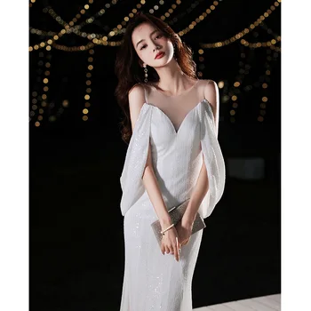 Elegantiška Baltos Spalvos China Appliques Duobute Vakarinę Suknelę Moteris Ilgai Undinė Šalis Bodycon Prom Dresses