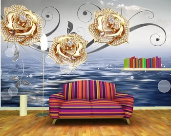 Fantazijos Aukso, Deimantų Papuošalai Gėlių 3d tapetai papel de parede,gyvenamasis kambarys su sofa-lova, tv wall miegamojo sienos dokumentų namų dekoro