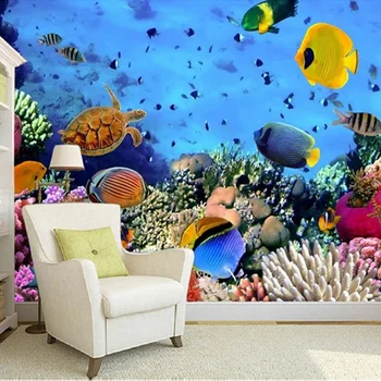 Foto Tapetai, 3D Stereo Povandeninio Pasaulio Tropinių Žuvų Sienos Freskos Gyvenamasis Kambarys Sofos Fone Sienų Tapybos Papel De Parede Salė