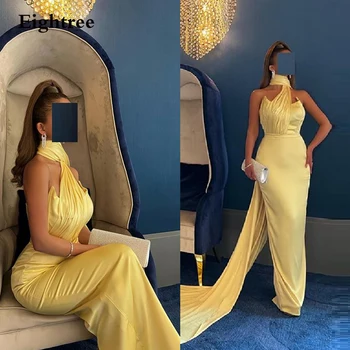 Geltona Ilgas, Aukštas Kaklas Saudo arabų Vakaro Suknelės Rankovių Naktį Vestidos de festa Oficialią Chalatai Prom Šalis Suknelė