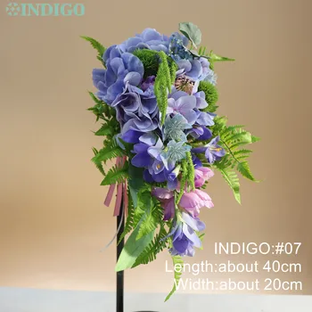 INDIGO Dizainas, Žalioji Frezija Rose Eukalipto Rankų darbo Puokštė Dirbtinių Gėlių Vestuvių Nuotaka Valdos Gėlių Kalėdų Renginį