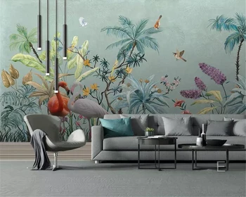 Individualizuotos fono paveikslėlį atogrąžų gėlės ir paukščiai fone, sienos, namo apdailos fono sienos 3d tapetai