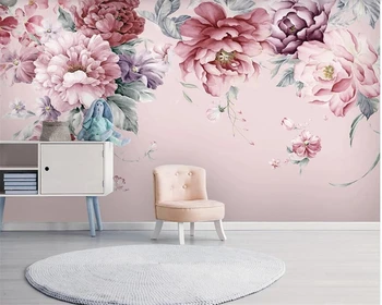 Individualizuotos fono paveikslėlį freskomis Šiaurės šviežių ranka-dažytos bijūnas gėlių sodas kambarį, TV foną, sienų tapyba foto 3d tapetai