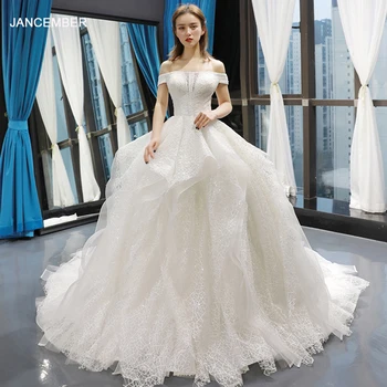 J66761 jancember prabangių nėrinių vestuvių suknelė 2019 off peties valtis kamuolys suknelė kaip balta nuotakos suknelė skraiste mariée luxe pulkininkas bateau