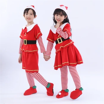 Kalėdų Cosplay Šalies Kostiumas Karnavalo Šou Red Elf Berniukų Ir Mergaičių, Vaikų Drabužiai