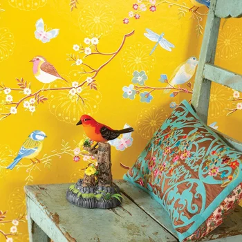 Kinijos Geltonos Mėlynos Gėlės Paukščiai Aplinkai neaustinių ekrano Užsklanda Kambarį, Miegamąjį, Tv Foną, Sienos Studijų Tapetai