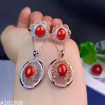 KJJEAXCMY boutique papuošalus 925 sterlingas sidabro inkrustacijos natūralus raudonasis koralas moterų grandinės karoliai pakabukas, žiedas paramą nustatymo