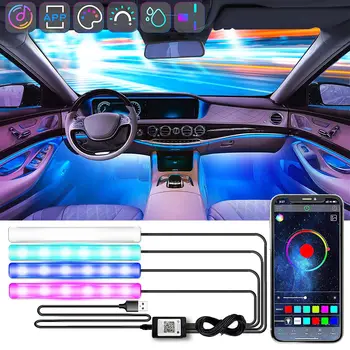 LED Automobilių Žibintai Su App Kontrolės, RGB Interjero Automobilių Žibintai Aplinkos Atmosferą, Šviesos Juostelė Su USB Jungtimi Ir Muzikos Režimą