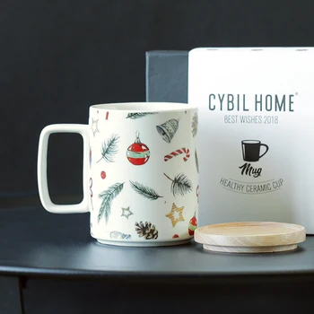 linksmų kalėdų dovanų dėžutėje Europoje stiliaus keramikos puodelius su rankena dangteliai office home kavos puodelis retro porceliano puodeliai 420ml