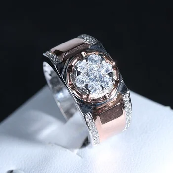 Mados atmosferą, padengta dviejų spalvų žiedas vyrų Europos ir Amerikos populiarus deimantų inkrustacijos vestuvių žiedo dydis 7-13