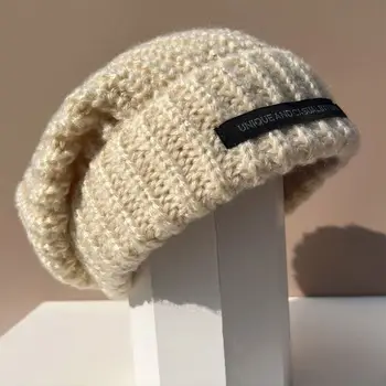 Mados Moterų Šilta Megzta kepurė Minkštas Storas Vilnos Raukšlių įrodymas, Skrybėlė, Žiemą Šiltas Slidinėjimo Kepurę Prarasti Skrybėlę Atsitiktinis Skrybėlę
