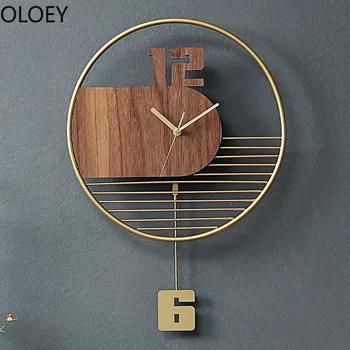 Medienos Didelis Sieninis Laikrodis 3d Šiuolaikinės Metalo Laikrodžio Mechanizmas Kambarį Šiaurės Sieniniai Laikrodžiai Swingable Silent Kūrybos Japenese 2020 Karšto