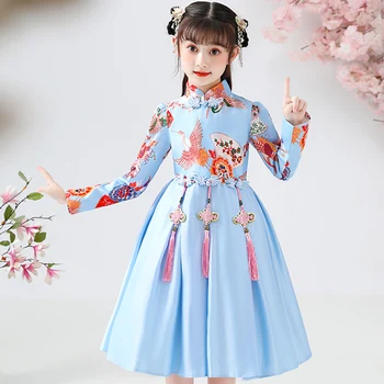 Merginos Cheongsam Suknelė Kinijos Hafu Gėlių Mergaitės Suknelė, Vaikams, Suknelės Kūdikių Tradicinės Kinų Vestuvių Drabužiai Nauji Metai Apranga